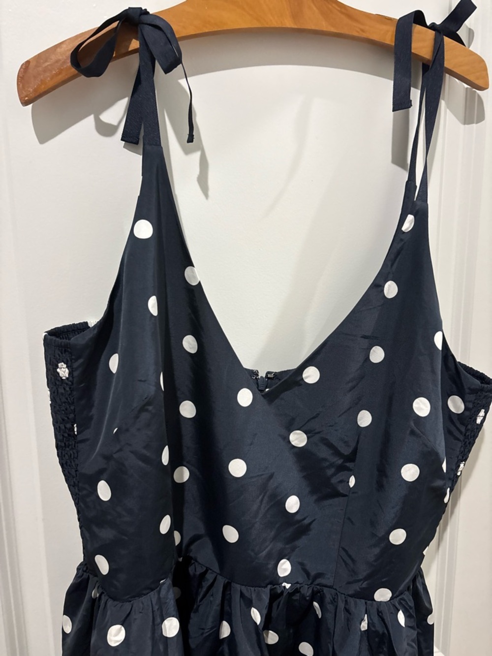 The Occasion Taffeta Navy Blue White Polkadot Tie Sleeve Mini Dress XL - Picture 4 of 8